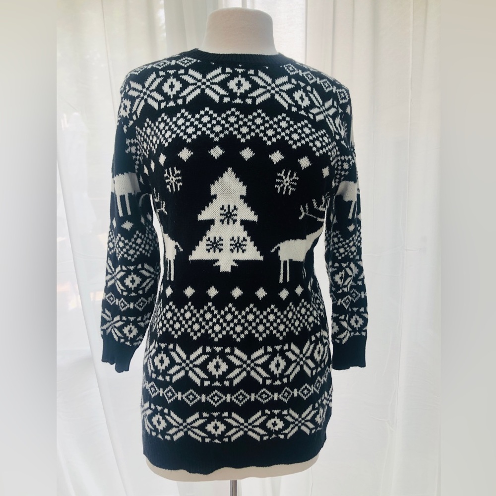 Black and White Christmas Sweater with Reindeer